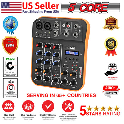 5 Core Audio Mixer 4 Channel DJ Equipment with Bluetooth USB Sound Board Console